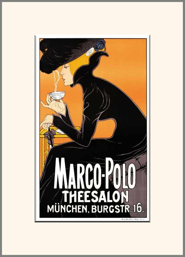 Marco Polo Teaszalon, München - reklám plakát    Kávé, tea, üdítő, Női alak, Szecesszió