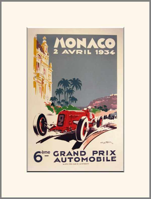 Monaco Grand Prix 1934 - autóverseny plakát Geo Ham   Közlekedés, automobil, kerékpár
