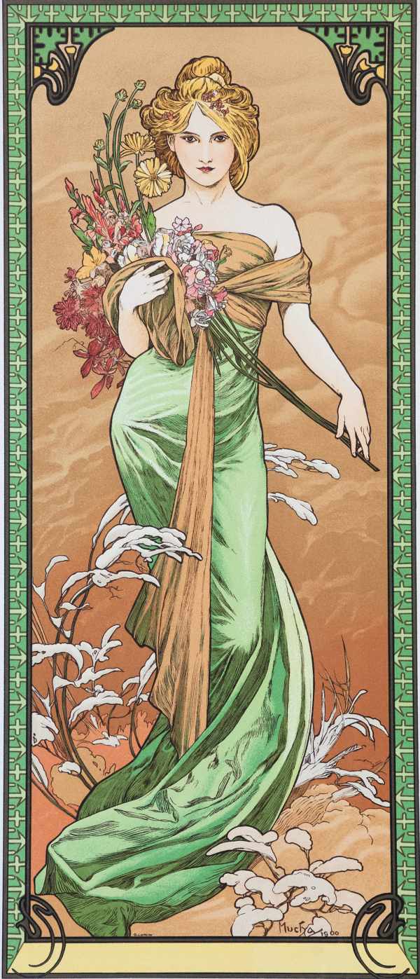 Négy évszak 1900 - Tavasz Alfons Mucha   Női alak, Szecesszió