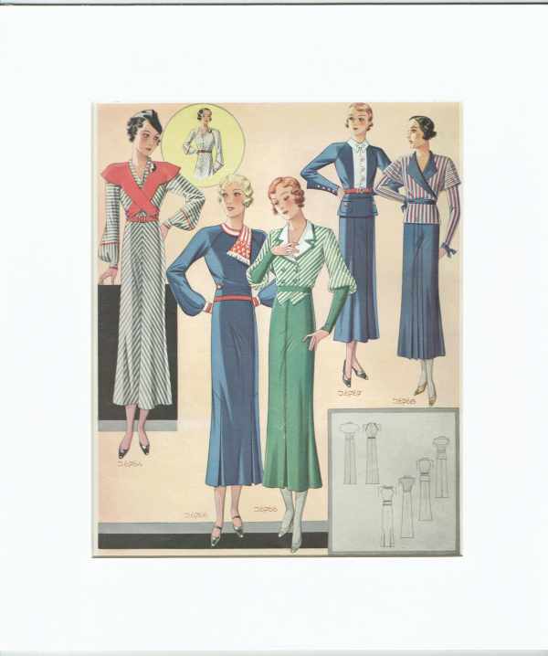Divatképek 1930-40 – 8.   divatmagazin nyomat a múlt század első feléből Divat, ruházat, textil