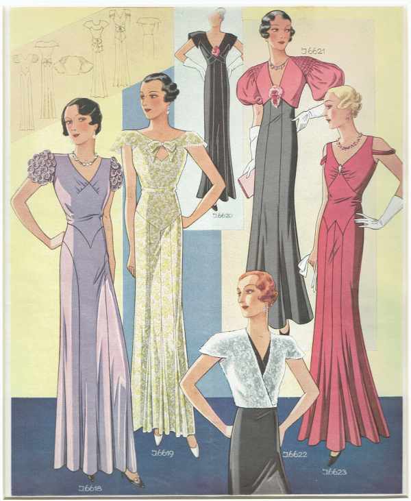 Divatképek 1930-40 – 9.   divatmagazin nyomat a múlt század első feléből Divat, ruházat, textil