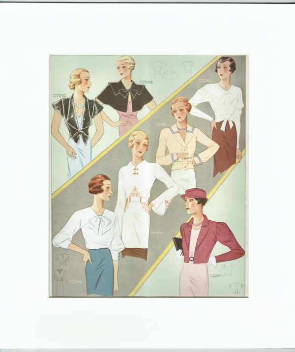 Divatképek 1930-40 – 11.   divatmagazin nyomat a múlt század első feléből Divat, ruházat, textil