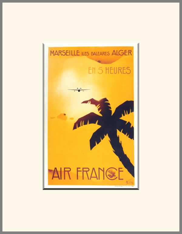Air France - légitársaság hirdetés plakát, repülő, pálmafa, naplemente Albert Solon   Art deco, Közlekedés, automobil, kerékpár, Utazás