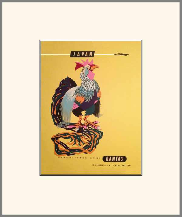 Harci kakas - Japán - retro állatos falikép   Retro plakát sorozat országok és földrészek jellegzetes állataival, gyerekszoba dekoráció Gyerekeknek, Utazás, Zoológia-Állatok