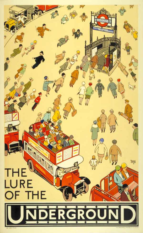 A metró vonzása - Londoni közlekedési reklám plakát Alfred Leete   Közlekedés, automobil, kerékpár, Utazás