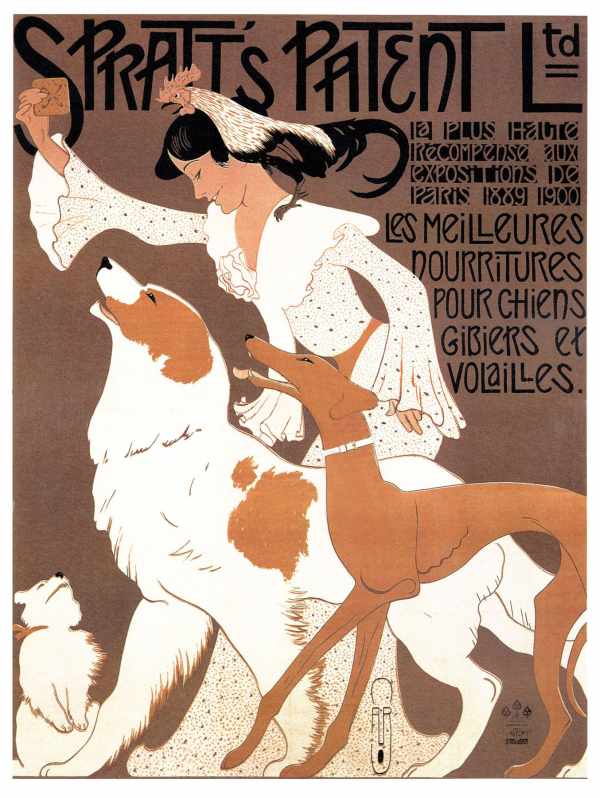 Spratt's Patent - kutyaeledel reklám plakát Auguste Roubille   Női alak, Szecesszió, Zoológia-Állatok