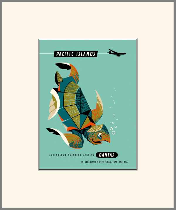Teknős - Csendes-óceáni szigetek - retro állatos falikép   Retro plakát sorozat országok és földrészek jellegzetes állataival, gyerekszoba dekoráció Gyerekeknek, Utazás, Zoológia-Állatok