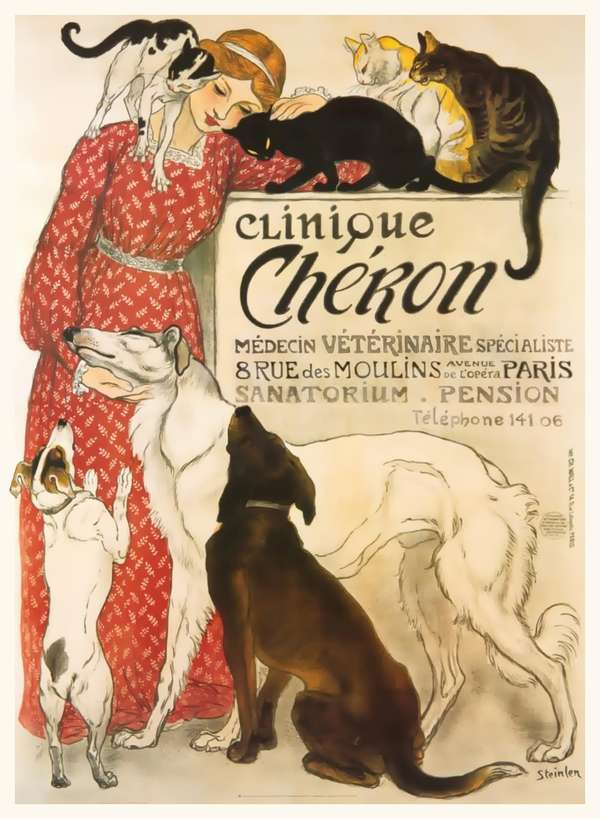 Clinique Chéron - állatkórház, állatmenhely plakát Theophile A. Steinlen   Női alak, Szecesszió, Zoológia-Állatok