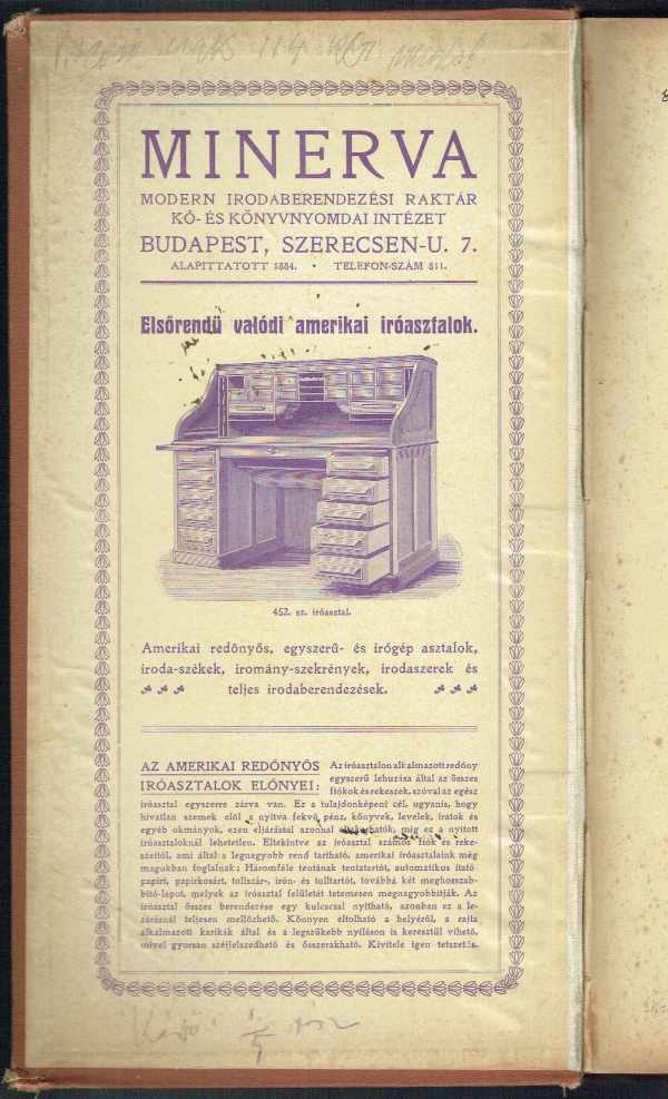 Minerva-féle ügyvédi határidő napló az 1910. Évre Dr.Pajor Rezső Minerva-féle ügyvédi határidő napló az 1910. Évre Dr.Pajor Rezső