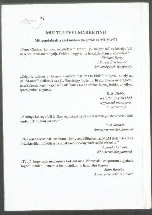 Kulcs a kezedben - Multi-Level-Marketing Peter Clothier Kulcs a kezedben - Multi-Level-Marketing Peter Clothier