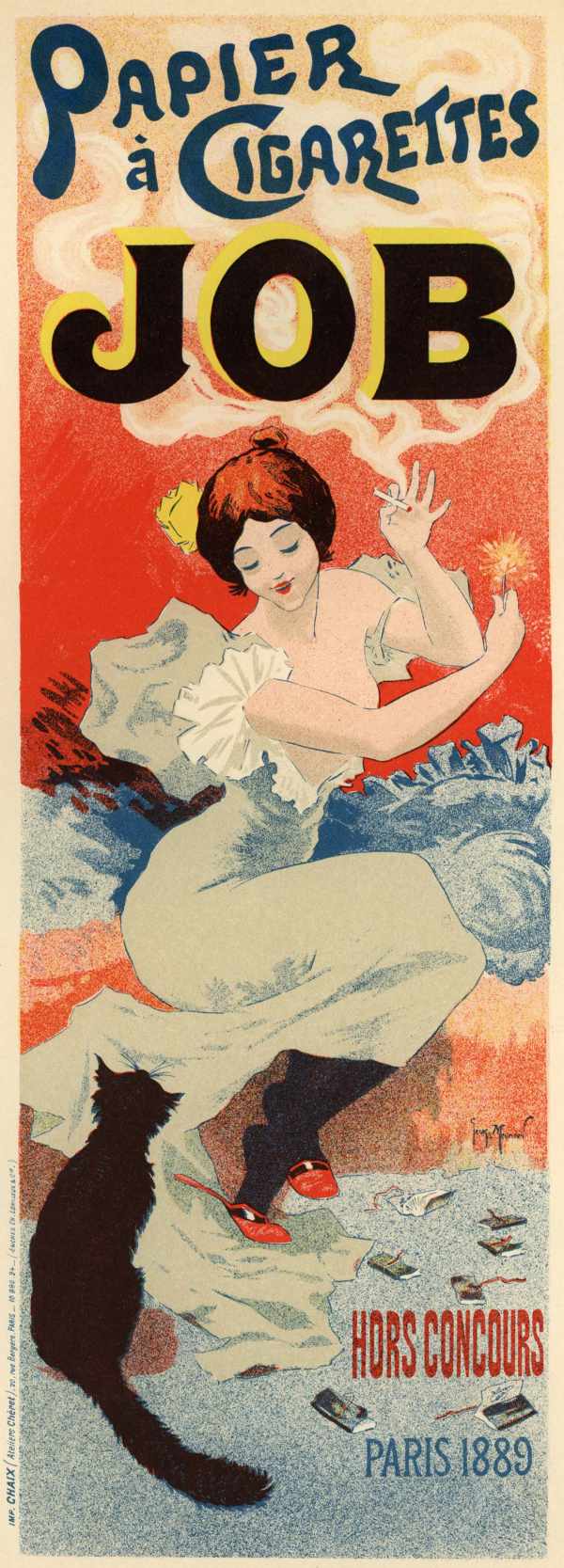 JOB - cigaretta papír reklám plakát 1889, macskás Georges Meunier  Cigaretta, Női alak