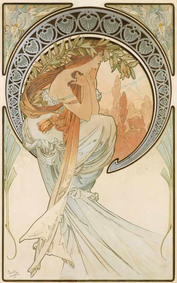 A Művészetek - Költészet Alfons Mucha Női alak, Szecesszió A Művészetek - Költészet Alfons Mucha Női alak, Szecesszió
