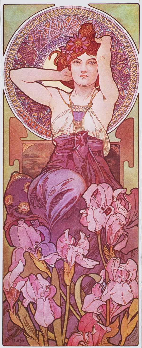 Drágakövek - Ametiszt Alfons Mucha Női alak, Szecesszió Drágakövek - Ametiszt Alfons Mucha Női alak, Szecesszió