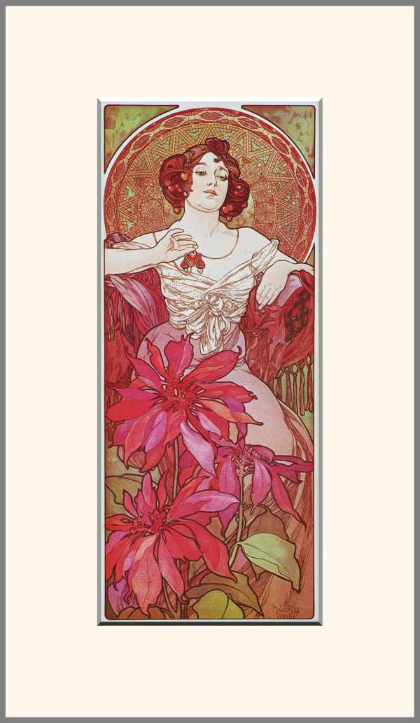Drágakövek - Rubin Alfons Mucha Női alak, Szecesszió Drágakövek - Rubin Alfons Mucha Női alak, Szecesszió