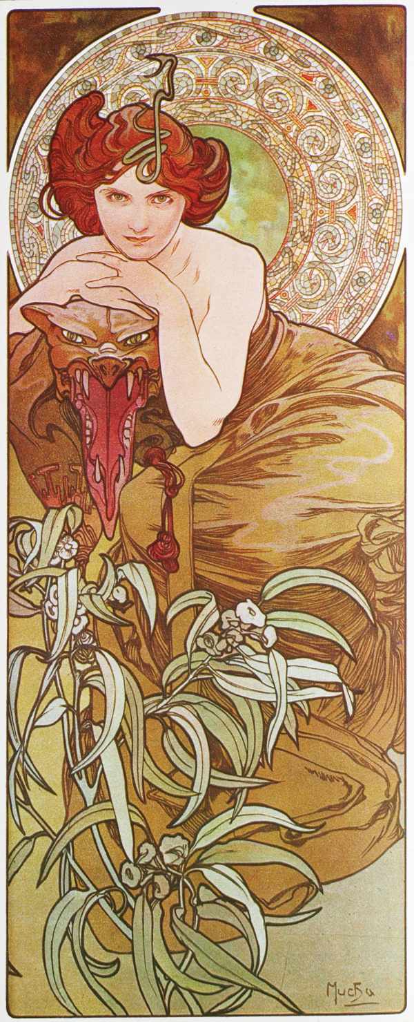 Drágakövek - Smaragd Alfons Mucha Női alak, Szecesszió Drágakövek - Smaragd Alfons Mucha Női alak, Szecesszió