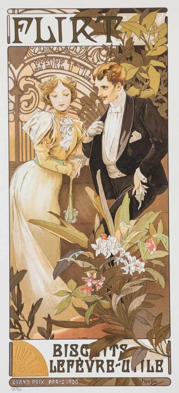 Flirt - Biscuits LeFévre-Utile - reklám plakát Alfons Mucha Édesség, csokoládé, Női alak, Szecesszió Flirt - Biscuits LeFévre-Utile - reklám plakát Alfons Mucha Édesség, csokoládé, Női alak, Szecesszió