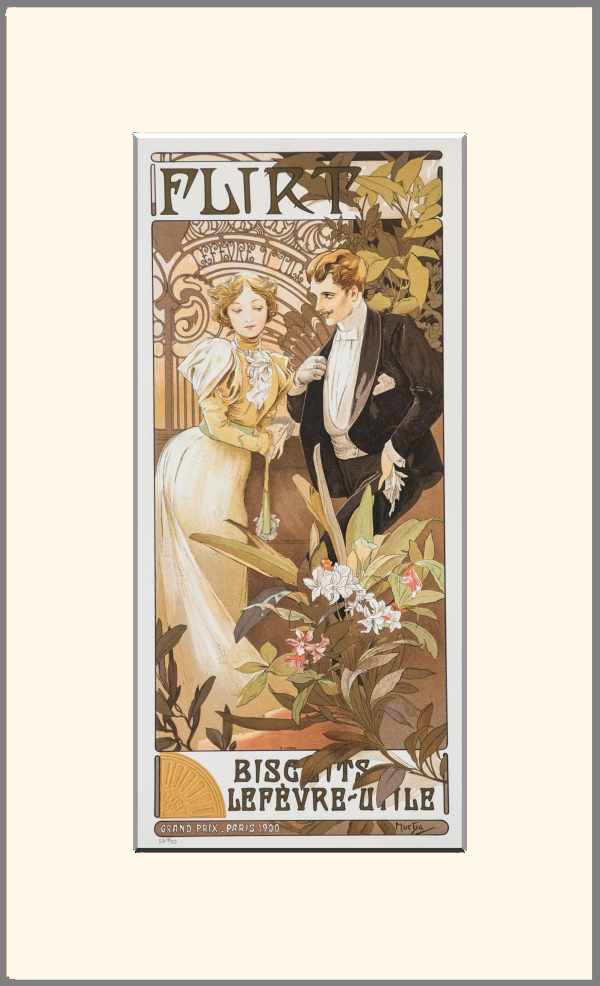 Flirt - Biscuits LeFévre-Utile - reklám plakát Alfons Mucha Édesség, csokoládé, Női alak, Szecesszió Flirt - Biscuits LeFévre-Utile - reklám plakát Alfons Mucha Édesség, csokoládé, Női alak, Szecesszió