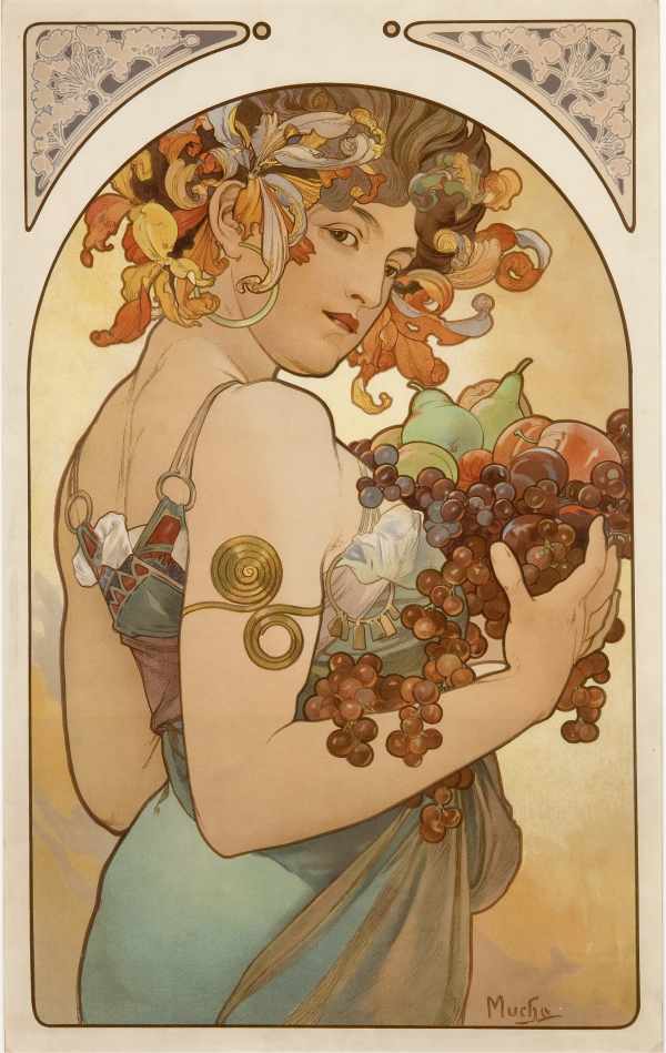 Gyümölcsök és virágok - Gyümölcs Alfons Mucha Női alak, Szecesszió Gyümölcsök és virágok - Gyümölcs Alfons Mucha Női alak, Szecesszió