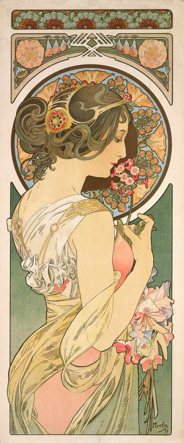 Kankalin és toll - Kankalin Alfons Mucha Női alak, Szecesszió Kankalin és toll - Kankalin Alfons Mucha Női alak, Szecesszió