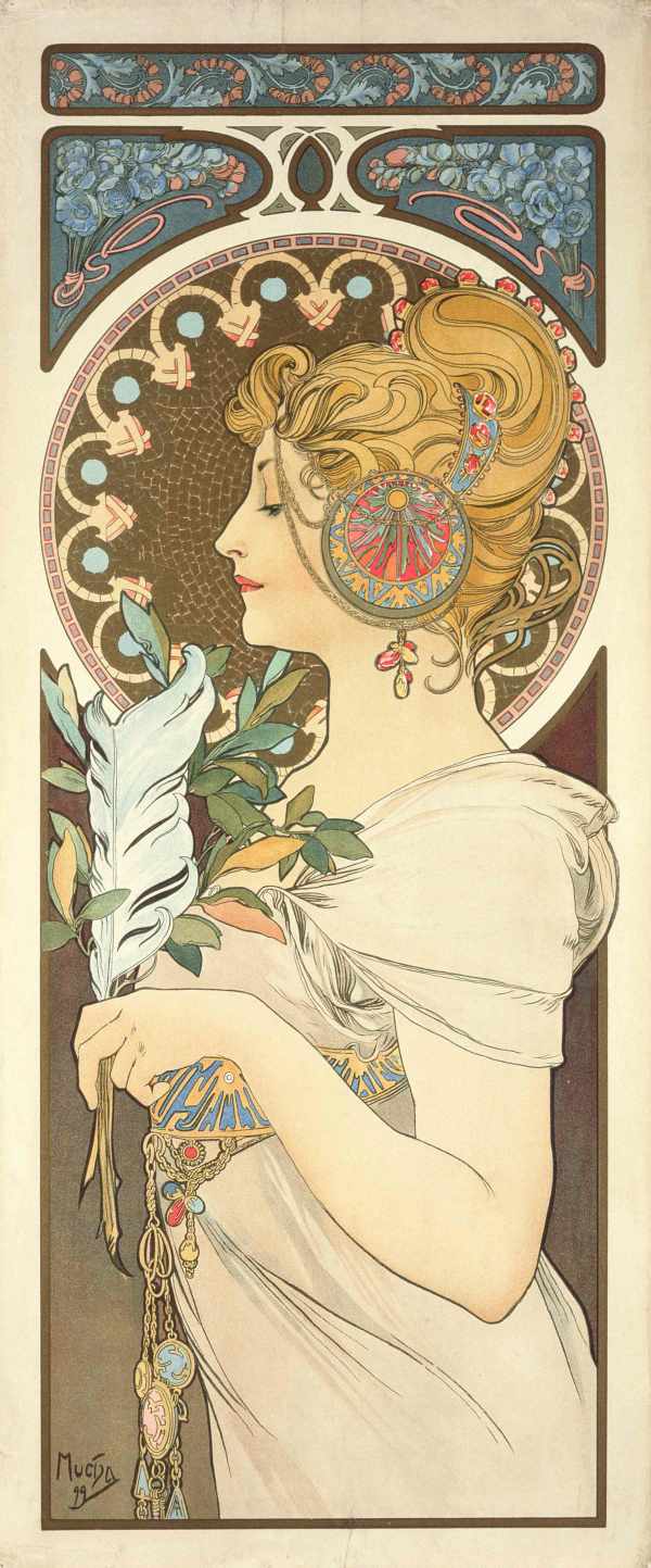 Kankalin és toll - Toll Alfons Mucha Női alak, Szecesszió Kankalin és toll - Toll Alfons Mucha Női alak, Szecesszió