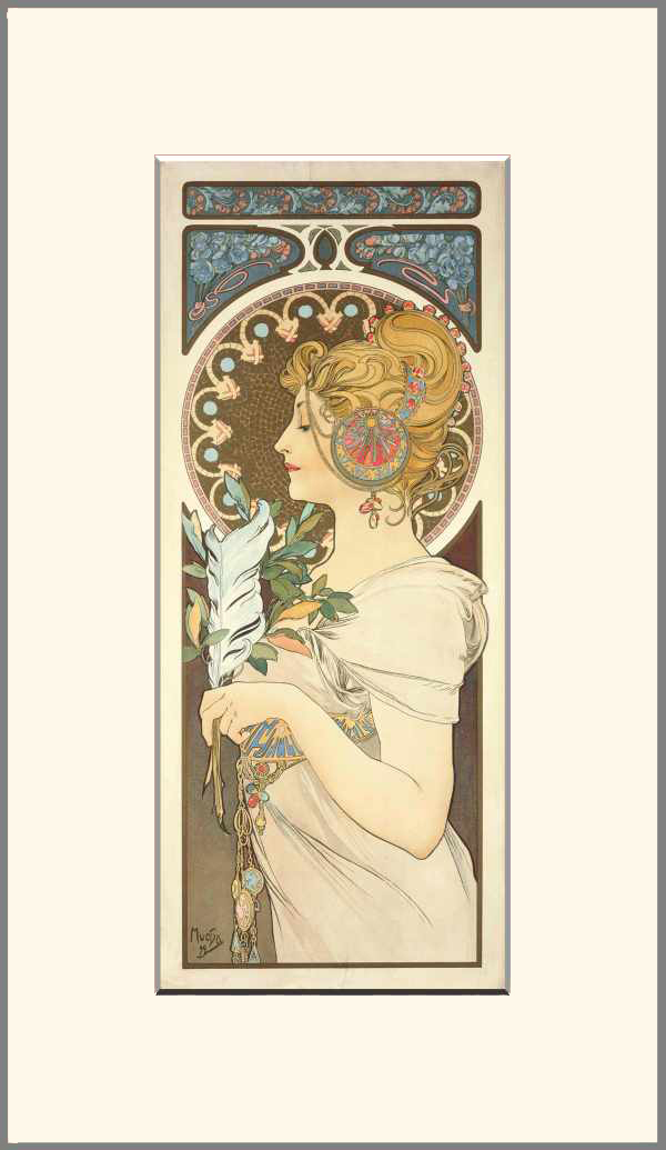 Kankalin és toll - Toll Alfons Mucha Női alak, Szecesszió Kankalin és toll - Toll Alfons Mucha Női alak, Szecesszió
