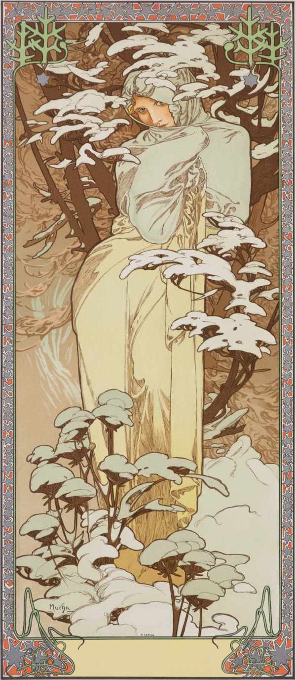 Négy évszak 1900 - Tél Alfons Mucha Női alak, Szecesszió Négy évszak 1900 - Tél Alfons Mucha Női alak, Szecesszió
