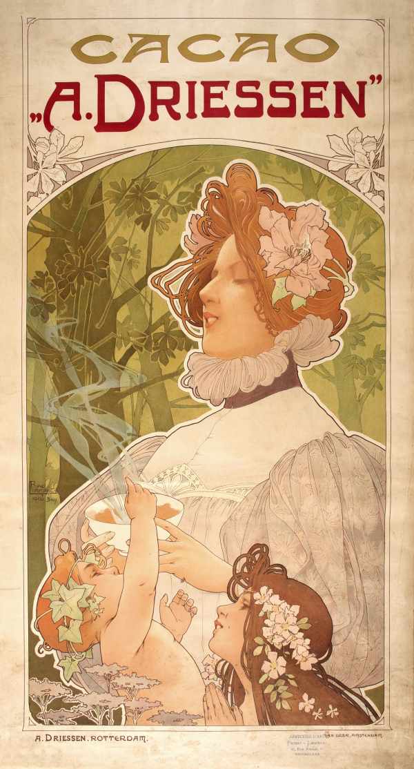 Cacao A.Driessen - kakaó reklám plakát 1900 Henri Privat-Livemont  Édesség, csokoládé, Portré, Szecesszió