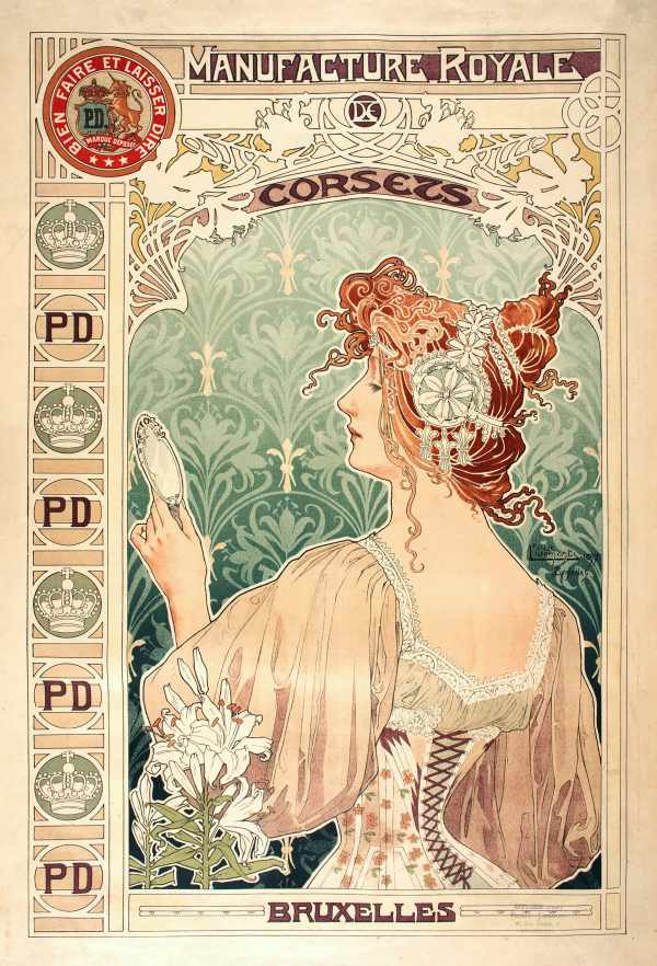 Corsets Bruxelles - fűző hirdetés plakát Henri Privat-Livemont Divat, ruházat, textil, Női alak, Szecesszió Corsets Bruxelles - fűző hirdetés plakát Henri Privat-Livemont Divat, ruházat, textil, Női alak, Szecesszió