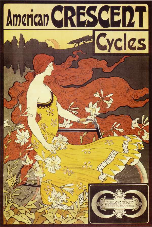 American Crescent Cycles - bicikli hirdetés plakát 1899 Frederic Winthorp Ramsdell Közlekedés, automobil, kerékpár, Női alak, Szecesszió American Crescent Cycles - bicikli hirdetés plakát 1899 Frederic Winthorp Ramsdell Közlekedés, automobil, kerékpár, Női alak, Szecesszió
