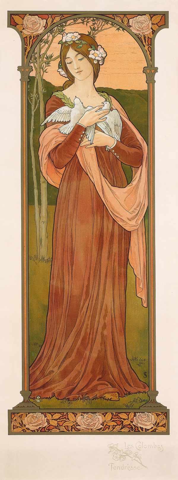Hölgy galambokkal (Gyengéd galambok) Elisabeth Sonrel Női alak, Szecesszió Hölgy galambokkal (Gyengéd galambok) Elisabeth Sonrel Női alak, Szecesszió