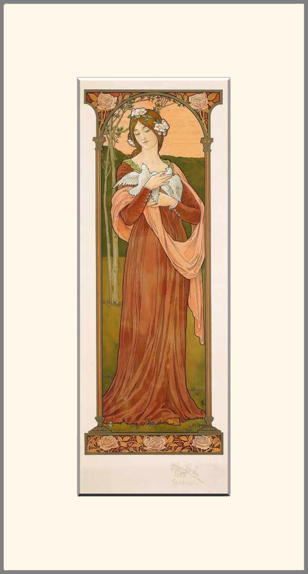 Hölgy galambokkal (Gyengéd galambok) Elisabeth Sonrel Női alak, Szecesszió Hölgy galambokkal (Gyengéd galambok) Elisabeth Sonrel Női alak, Szecesszió
