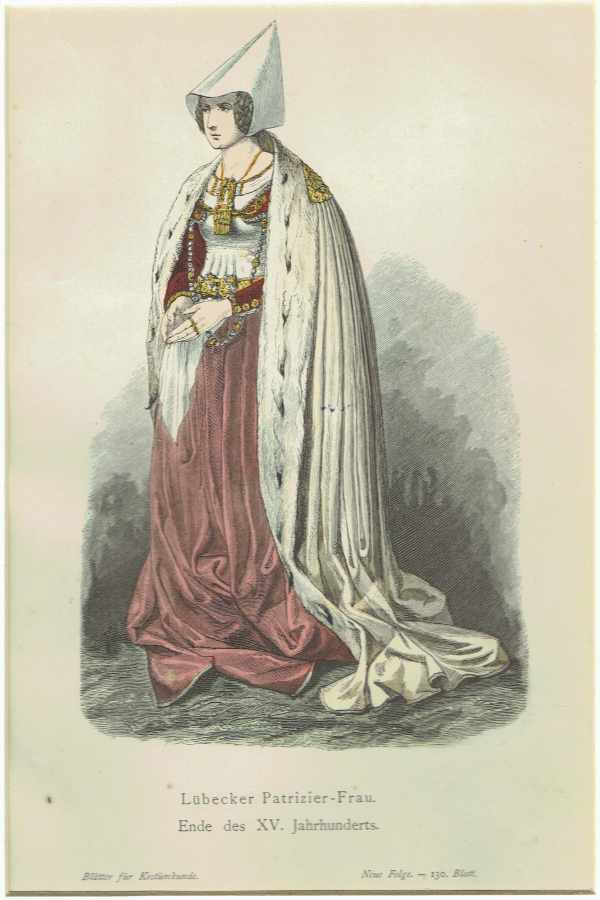 Régi viseletek – Nemesasszony, Lübeck, XV. század   Divat, ruházat, textil