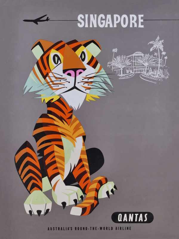 Tigris - Szingapúr - retro állatos falikép   Gyerekeknek, Retro, Utazás, Zoológia-Állatok
