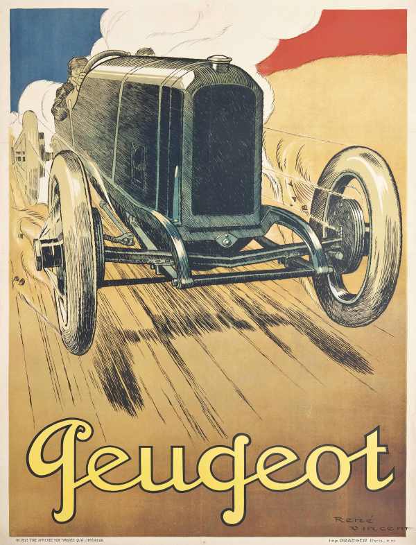 Automobil reklám plakát - Peugeot René Vincent  Közlekedés, hajózás, automobil, kerékpár