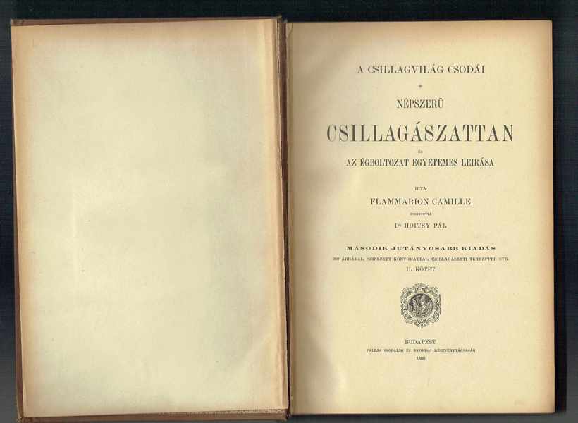 Népszerű csillagászattan és az égboltozat egyetemes leírása  II. kötet     Második jutányosabb kiadás Flammarion Camille  