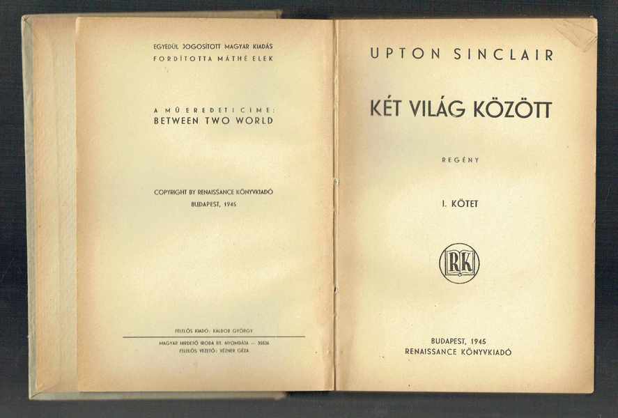 Két világ között 1-2 kötet Upton Sinclair  