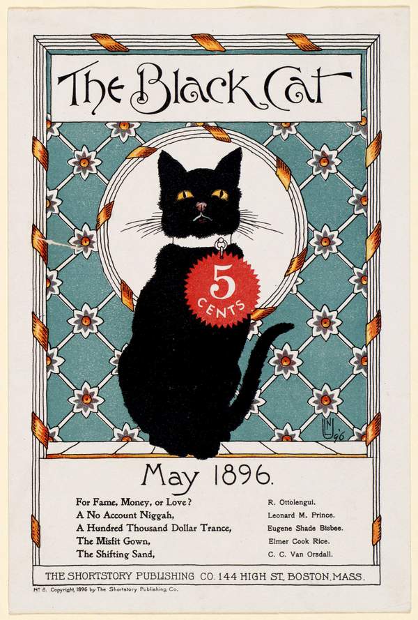 Vintage magazin reklám plakát - ülő fekete macska nyakörvvel   Gyerekeknek, Zoológia-Állatok