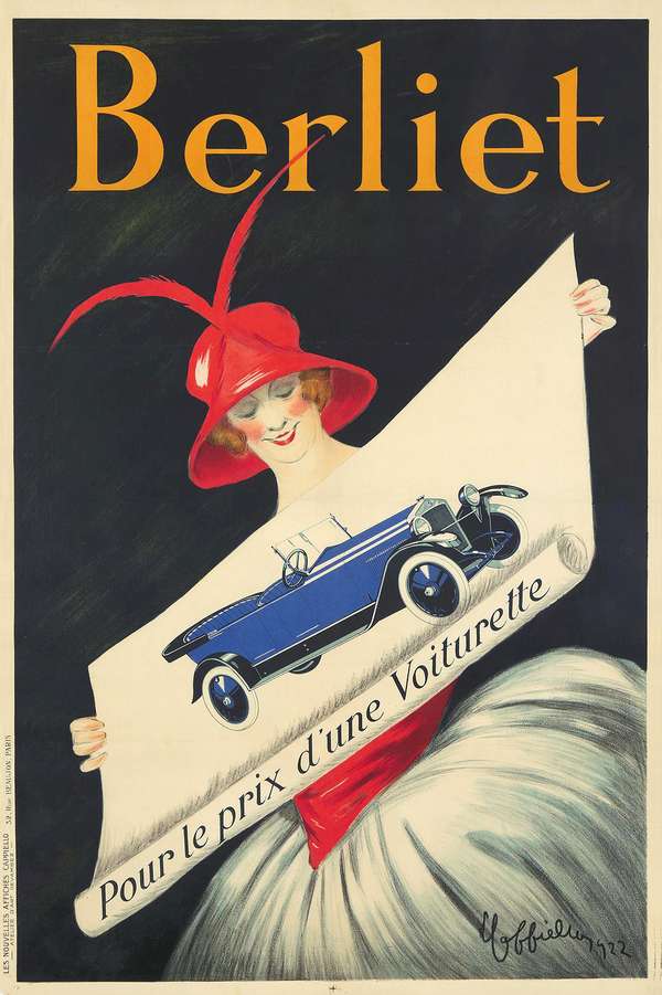 Vintage autó hirdetés plakát - Berliet Leonetto Cappiello  Közlekedés, hajózás, automobil, kerékpár, Női alak