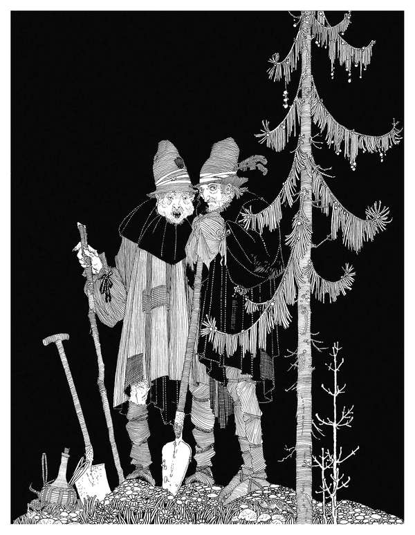 Szecessziós illusztráció Shakespeare Hamletjéhez, 1922 - sírásók John Archibald Austen  Férfi alak, Film, színház, zene, Jelenet, Szecesszió