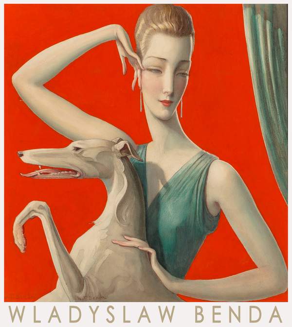 Art deco portré - nő agárral - reprint, művészeti plakát Wladyslaw Teodor Benda Art deco, Női alak, Portré, Zoológia-Állatok Art deco portré - nő agárral - reprint, művészeti plakát Wladyslaw Teodor Benda Art deco, Női alak, Portré, Zoológia-Állatok
