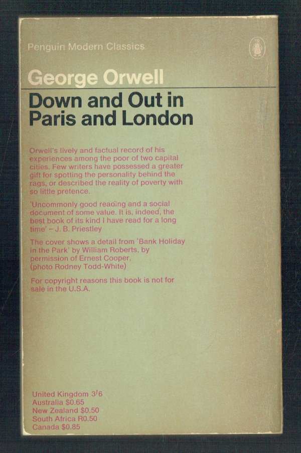 Down and Out in Paris and London Geroge Orwell Down and Out in Paris and London Geroge Orwell