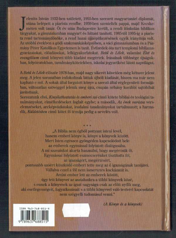 Betű és lélek Jelenits István Betű és lélek Jelenits István