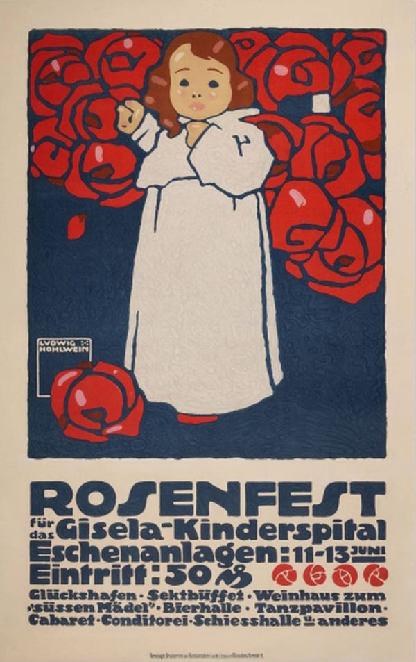 Rosenfest – Gyermekkórház jótékonysági rendezvény, szecessziós reklám plakát Ludwig Hohlwein  Gyerekeknek, Kiállítás, rendezvény, Szecesszió