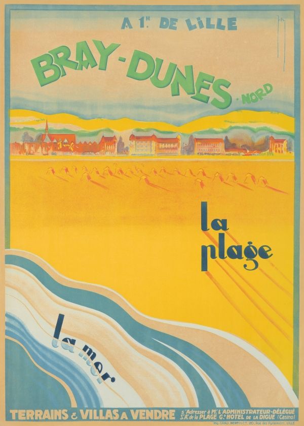 Bray Dunes – Vintage francia art deco nyaralási reklám plakát   Art deco, Utazás, turisztika