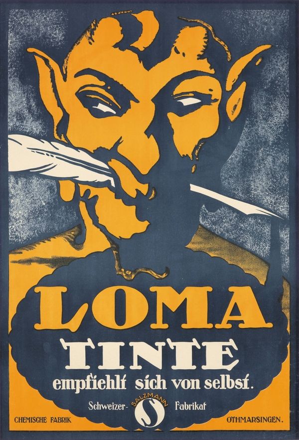 Loma – Vintage papír-írószer, tinta reklám plakát, ördög   Papír, festék, írószer, Portré
